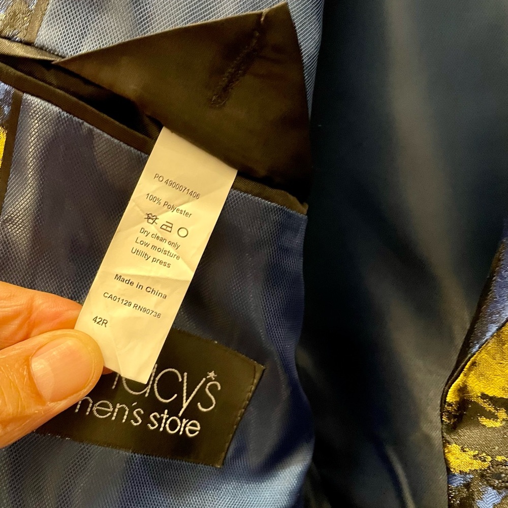 Tallia Blazer sold by Macy’s various shades of blue/gold. Make a statement!